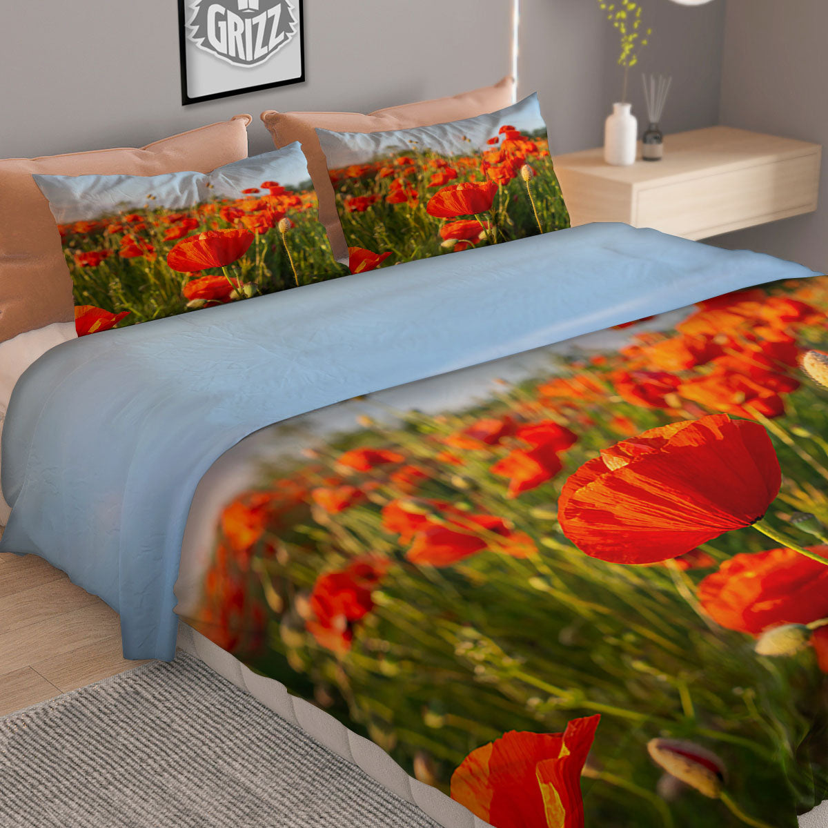 Red Heart And White Print Pattern Duvet Cover Bedding Set