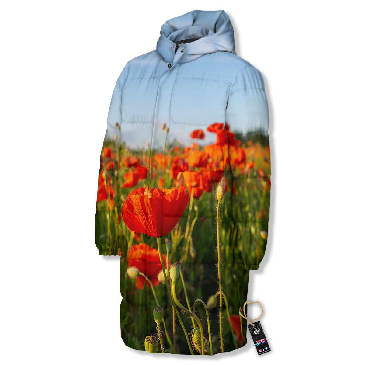 Remembrance Poppy Day Print Long Down Jacket-grizzshop