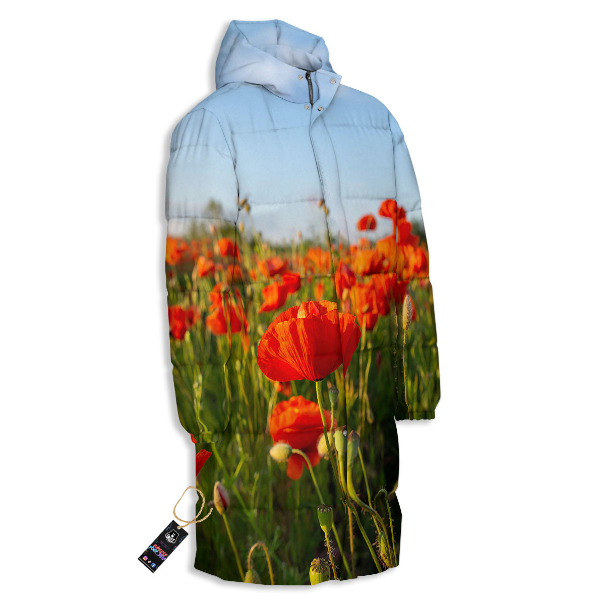 Remembrance Poppy Day Print Long Down Jacket-grizzshop