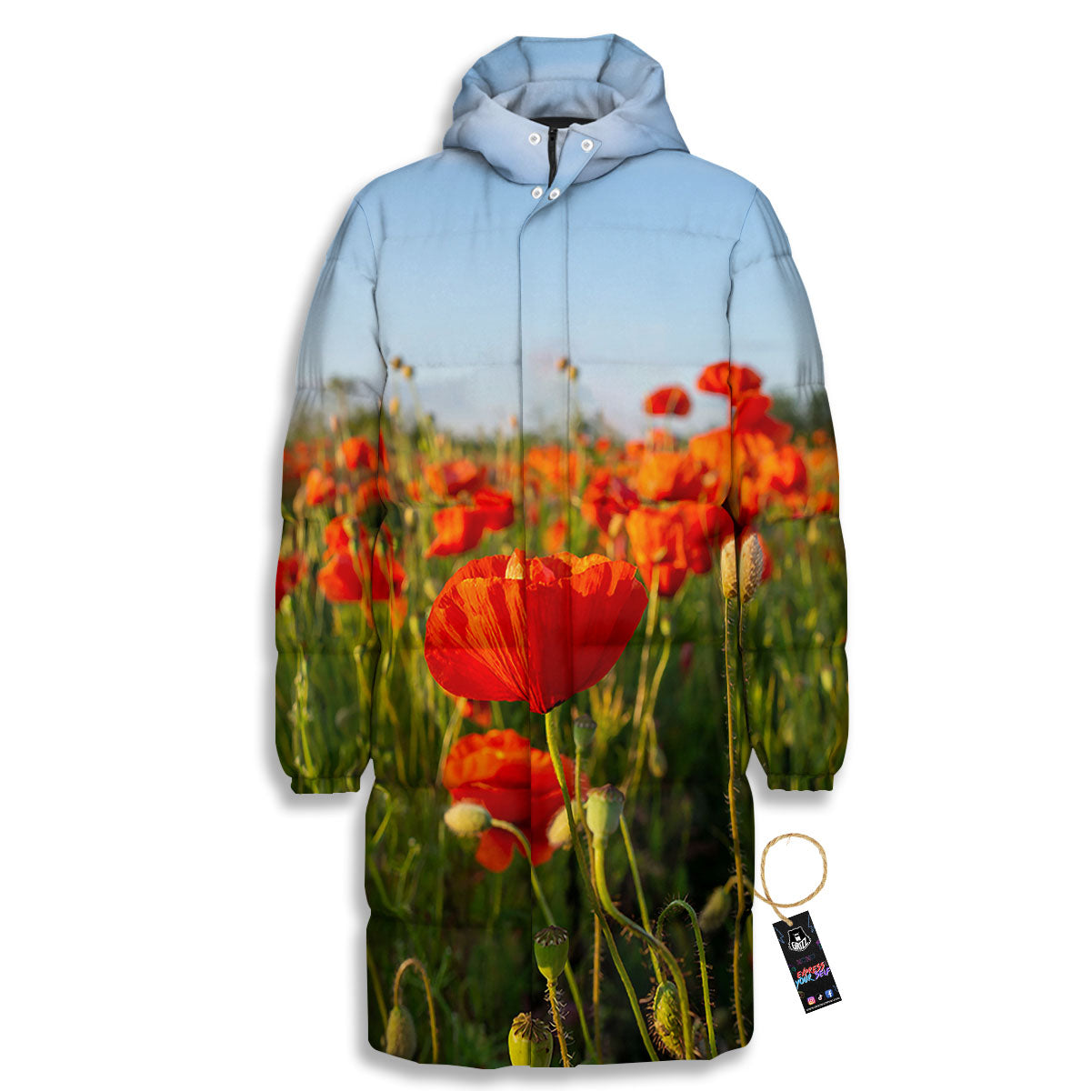 Remembrance Poppy Day Print Long Down Jacket-grizzshop