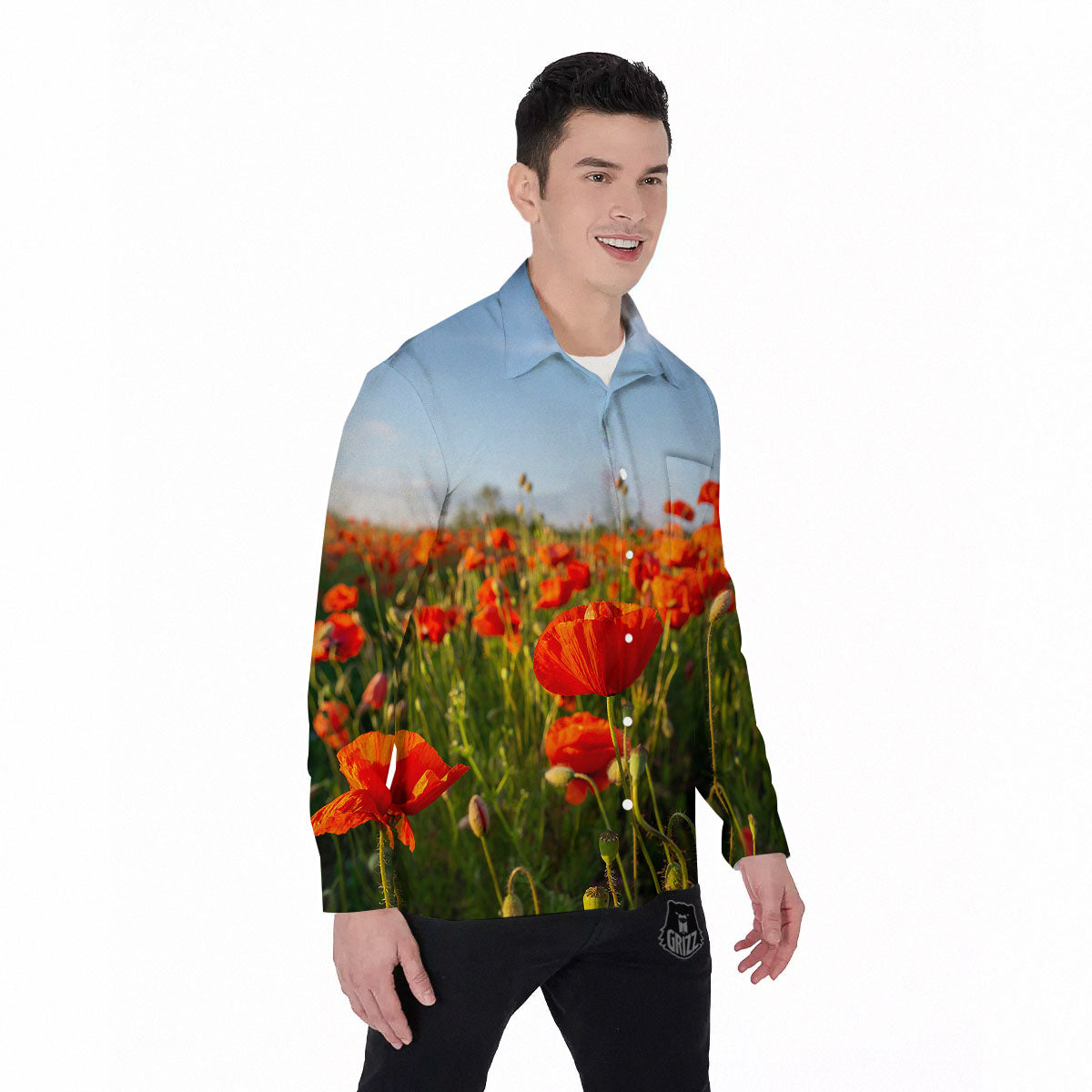 Remembrance Poppy Day Print Men's Long Sleeve Shirts-grizzshop