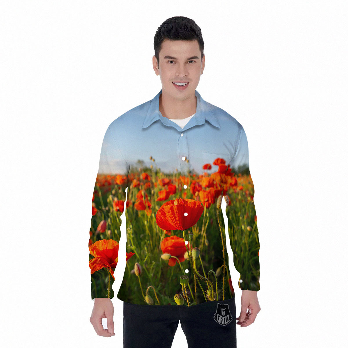 Remembrance Poppy Day Print Men's Long Sleeve Shirts-grizzshop