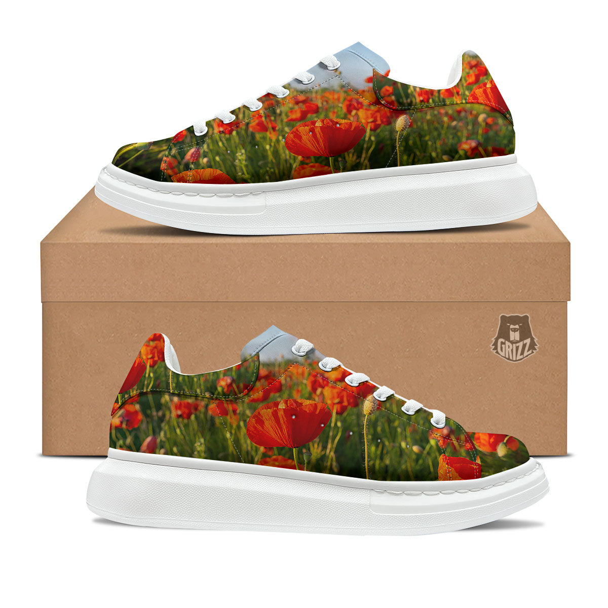 Remembrance Poppy Day Print Platform Shoes-grizzshop