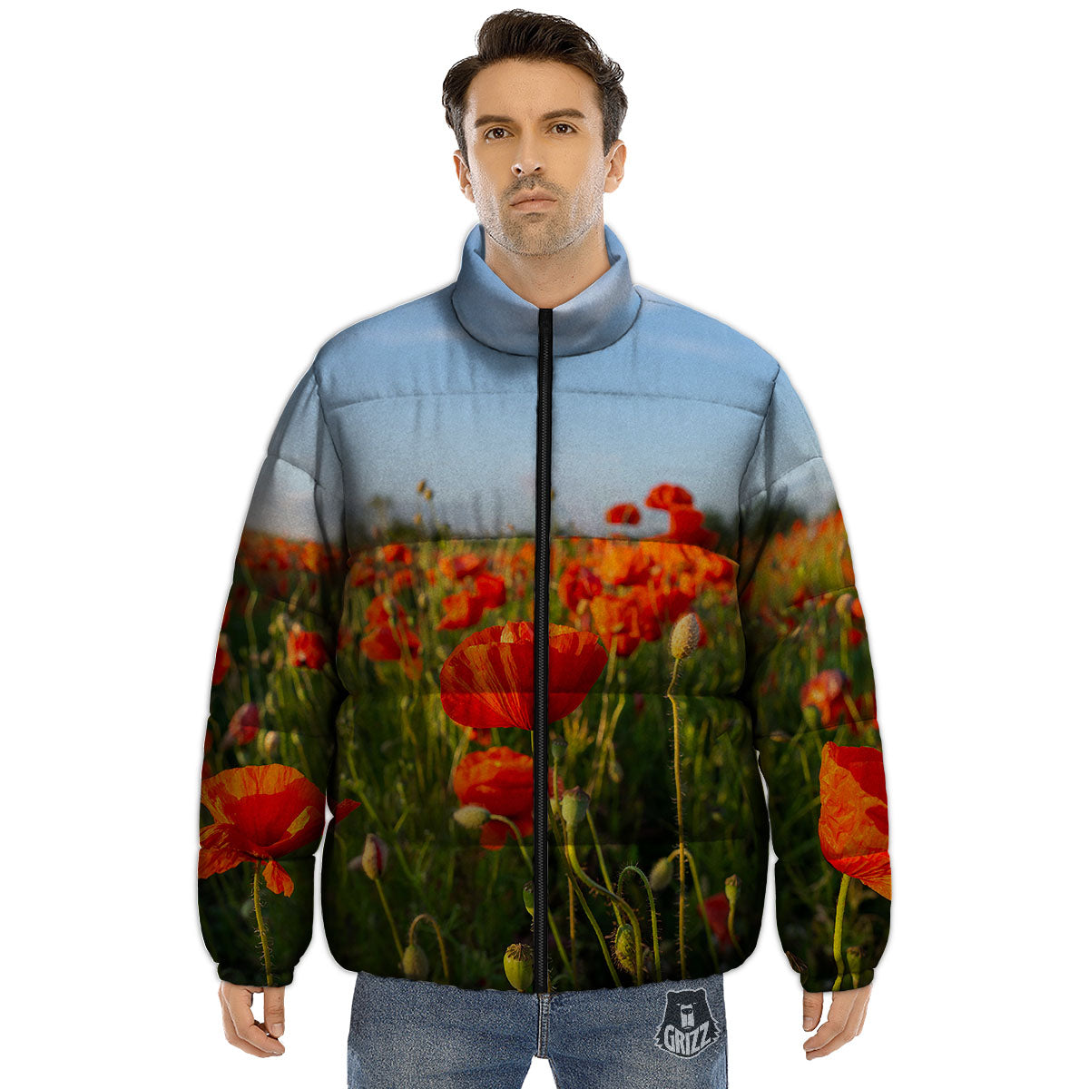 Remembrance Poppy Day Print Puffer Jacket-grizzshop