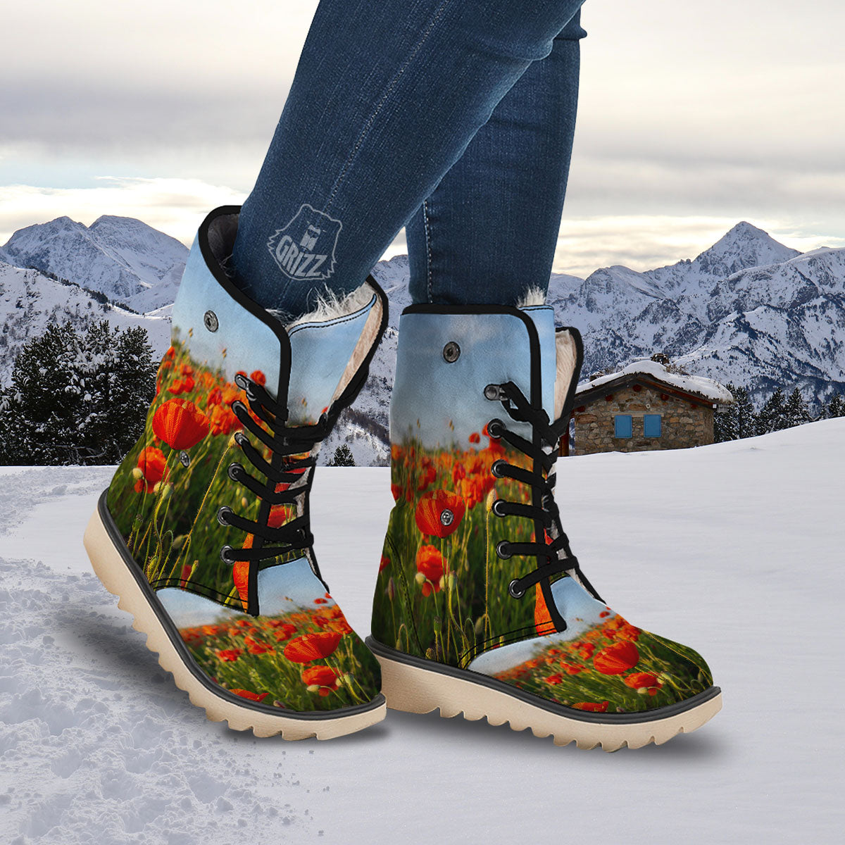 Remembrance Poppy Day Print Snow Boots-grizzshop