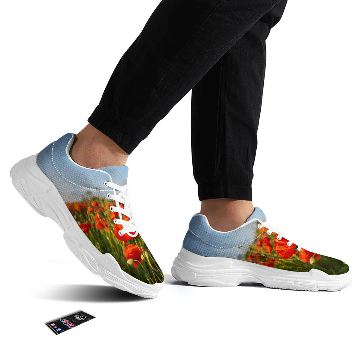 Remembrance Poppy Day Print White Chunky Shoes-grizzshop