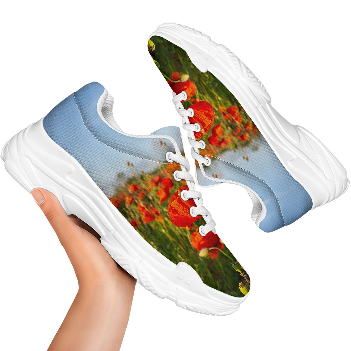 Remembrance Poppy Day Print White Chunky Shoes-grizzshop