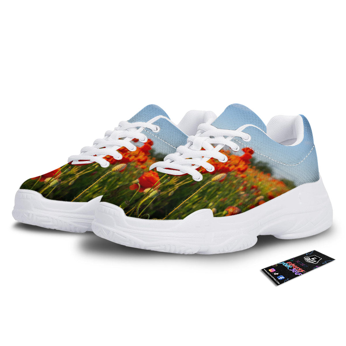 Remembrance Poppy Day Print White Chunky Shoes-grizzshop