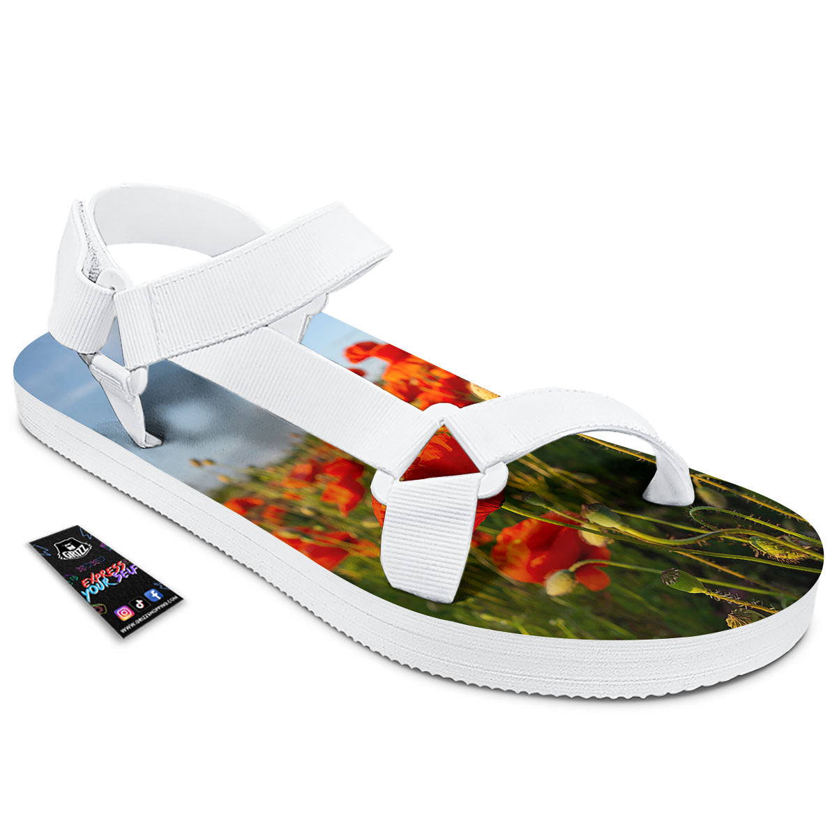 Remembrance Poppy Day Print White Open Toe Sandals-grizzshop