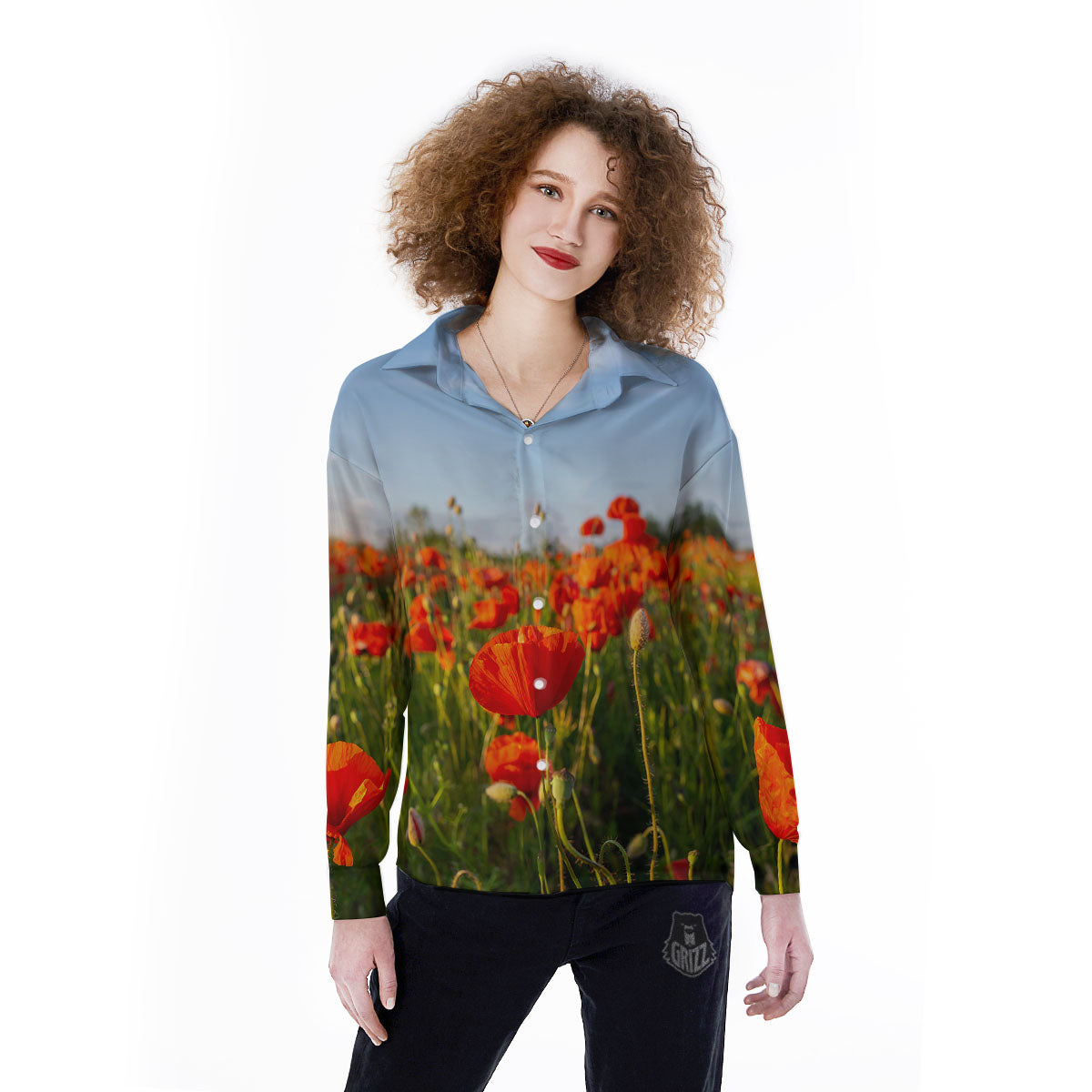 Remembrance Poppy Day Print Women's Long Sleeve Shirts-grizzshop