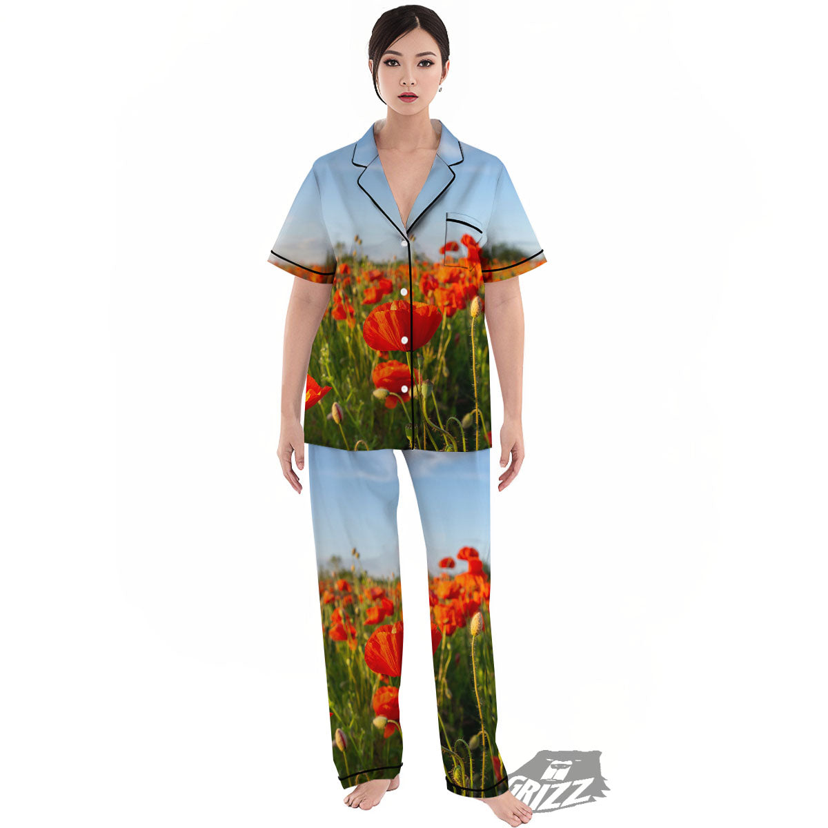 Remembrance Poppy Day Print Women's Pajamas Set-grizzshop
