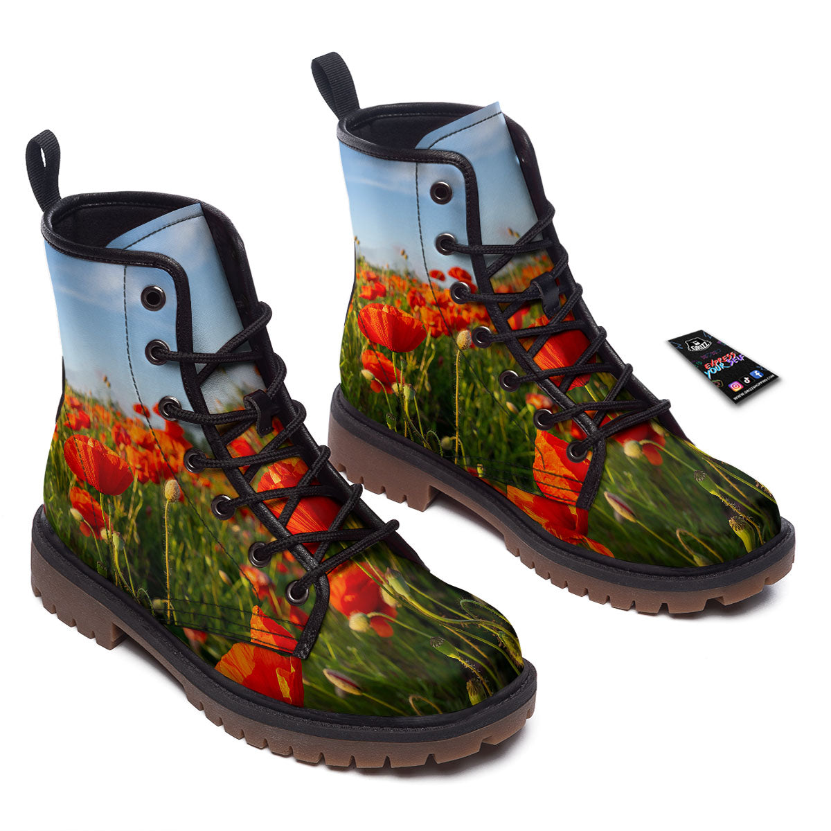 Remembrance Poppy Day Print Work Boots-grizzshop