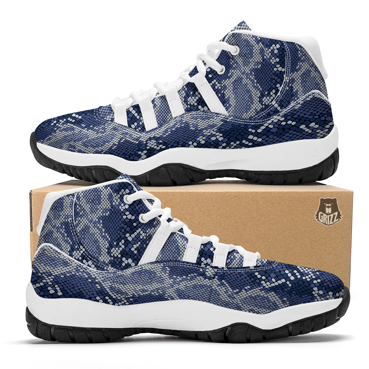 Reptile Snakskin Print White Bball Shoes-grizzshop