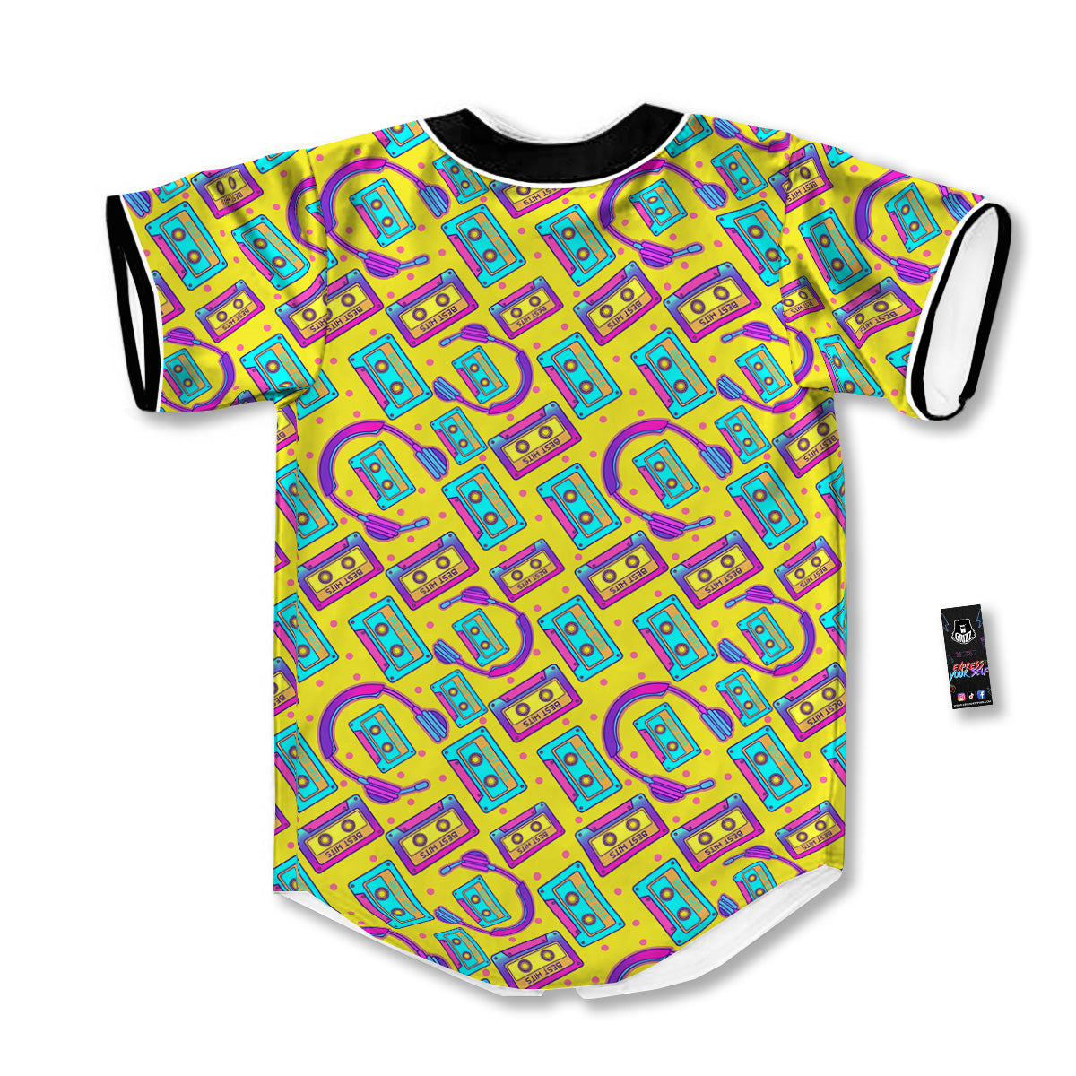 Retro Cassette And Earphones Print Pattern Baseball Jersey-grizzshop