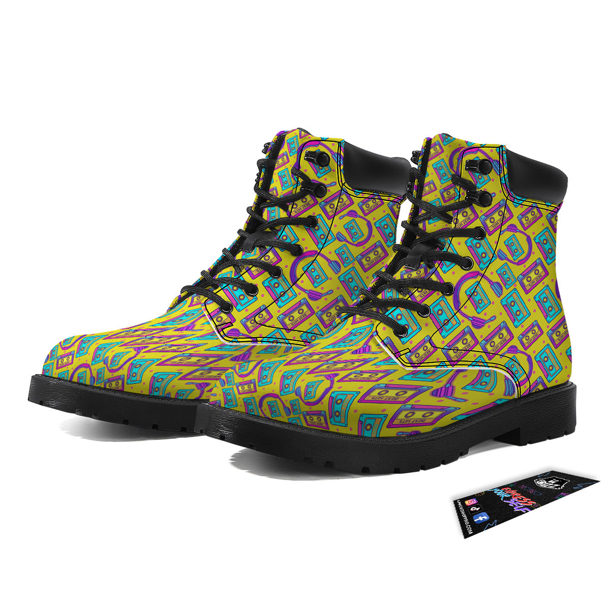 Retro Cassette And Earphones Print Pattern Boots-grizzshop