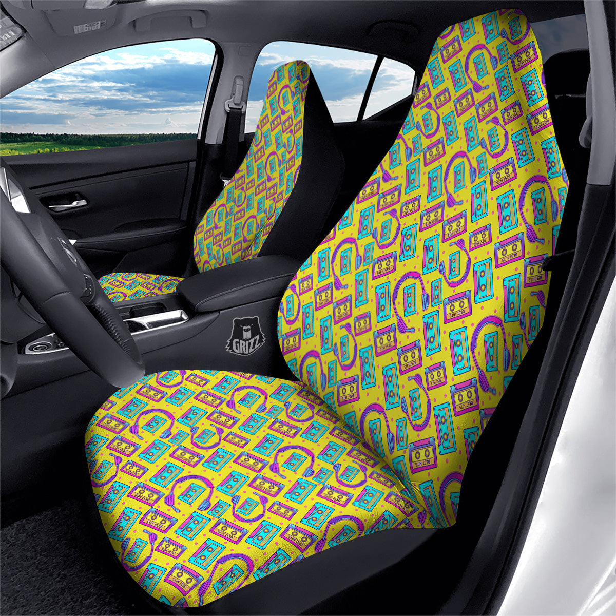 Retro Cassette And Earphones Print Pattern Car Seat Covers-grizzshop