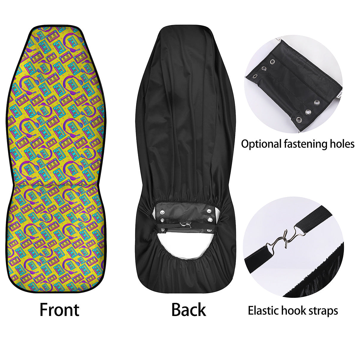 Retro Cassette And Earphones Print Pattern Car Seat Covers-grizzshop