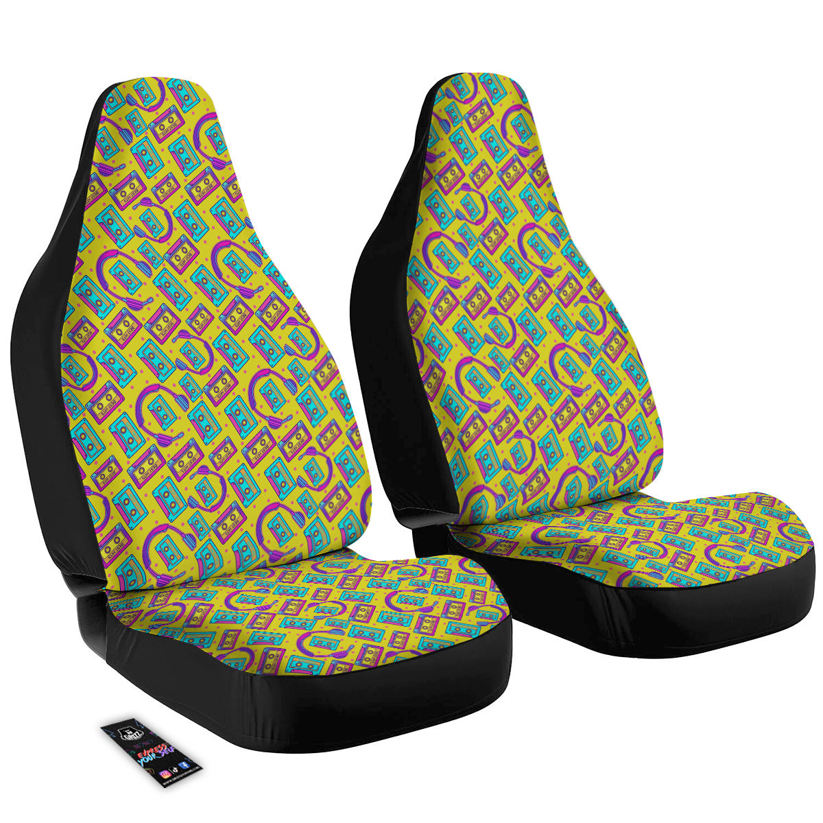 Retro Cassette And Earphones Print Pattern Car Seat Covers-grizzshop