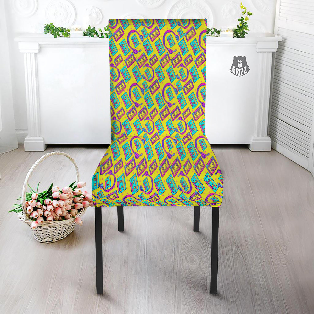 Retro Cassette And Earphones Print Pattern Dining Chair Slipcover-grizzshop