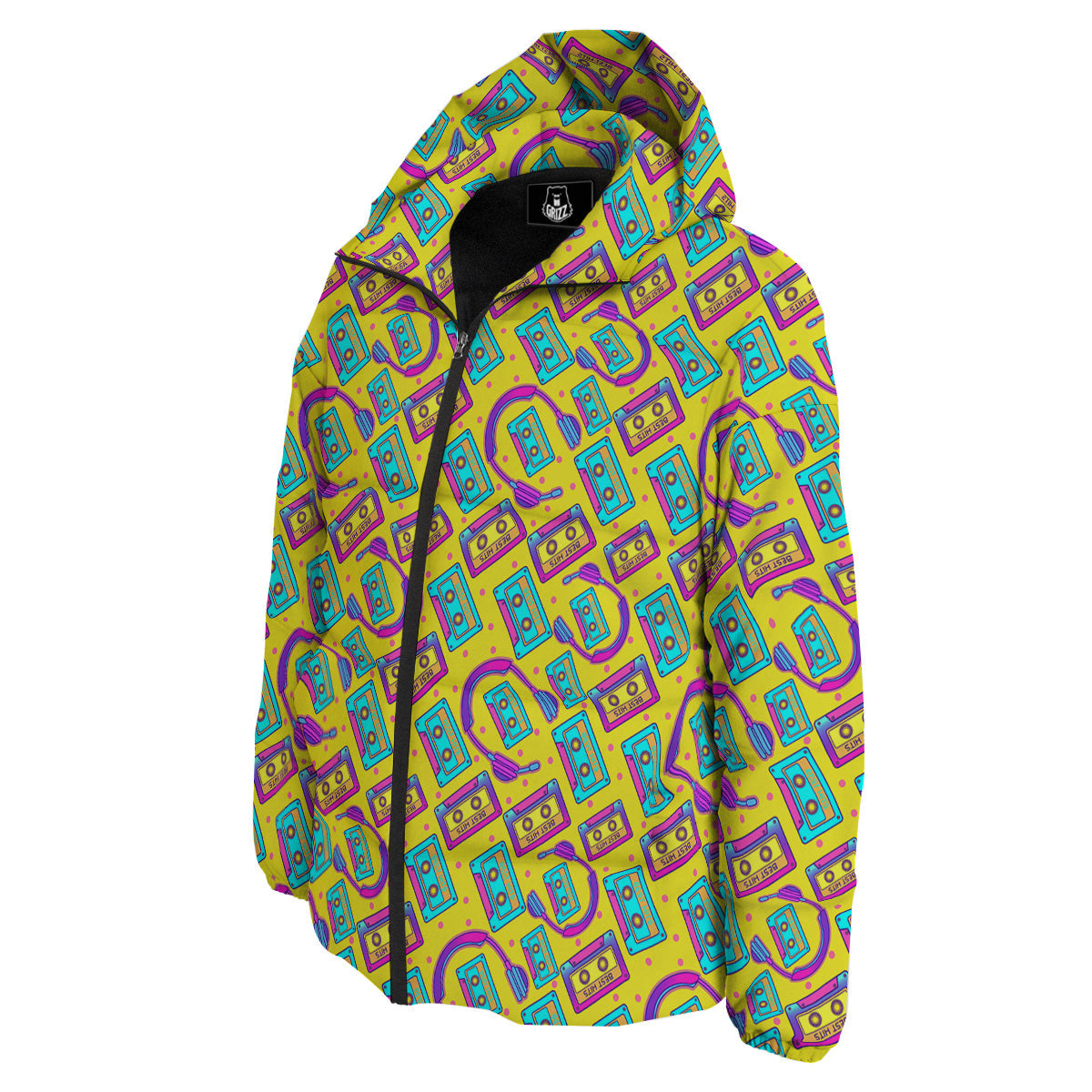 Retro Cassette And Earphones Print Pattern Down Jacket-grizzshop