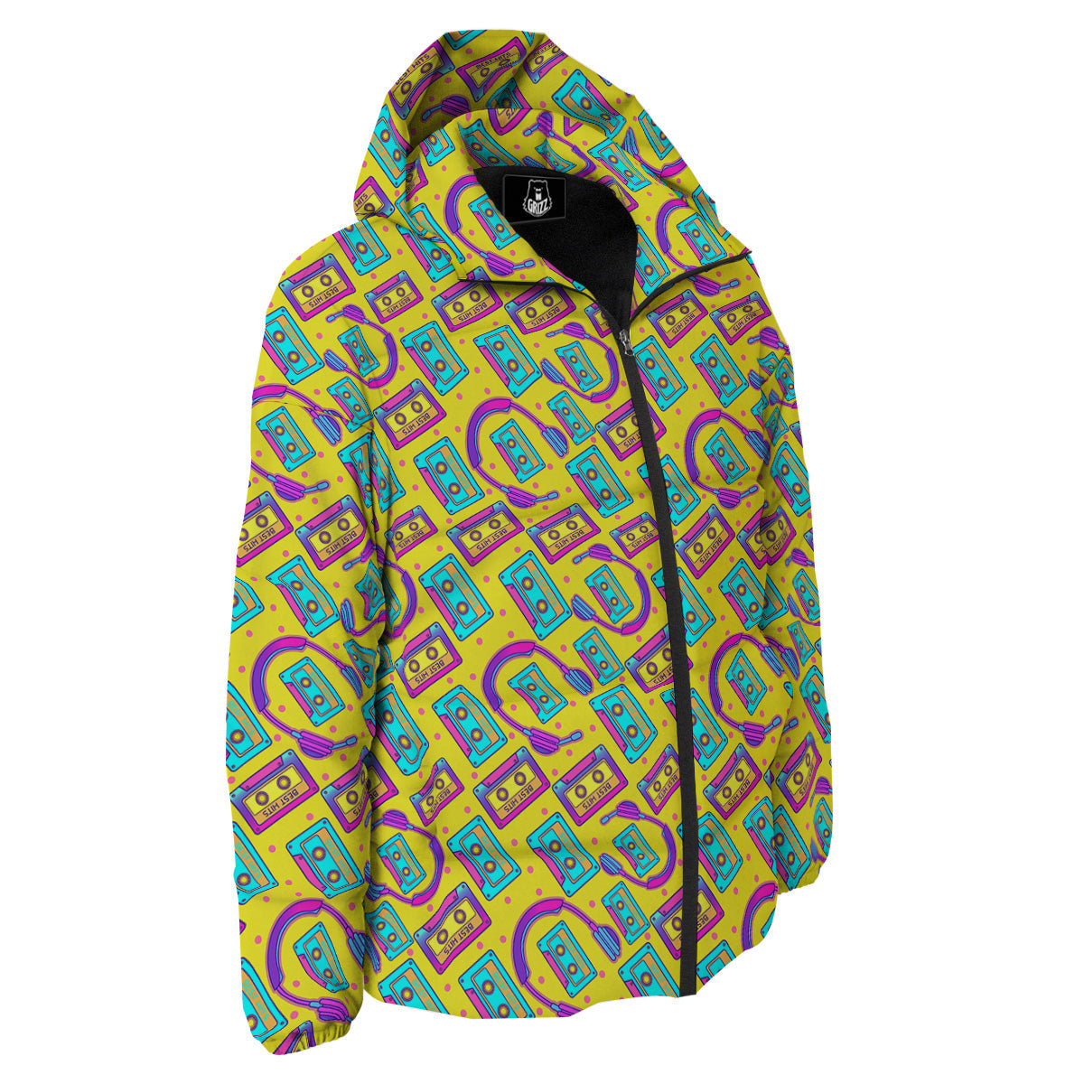 Retro Cassette And Earphones Print Pattern Down Jacket-grizzshop