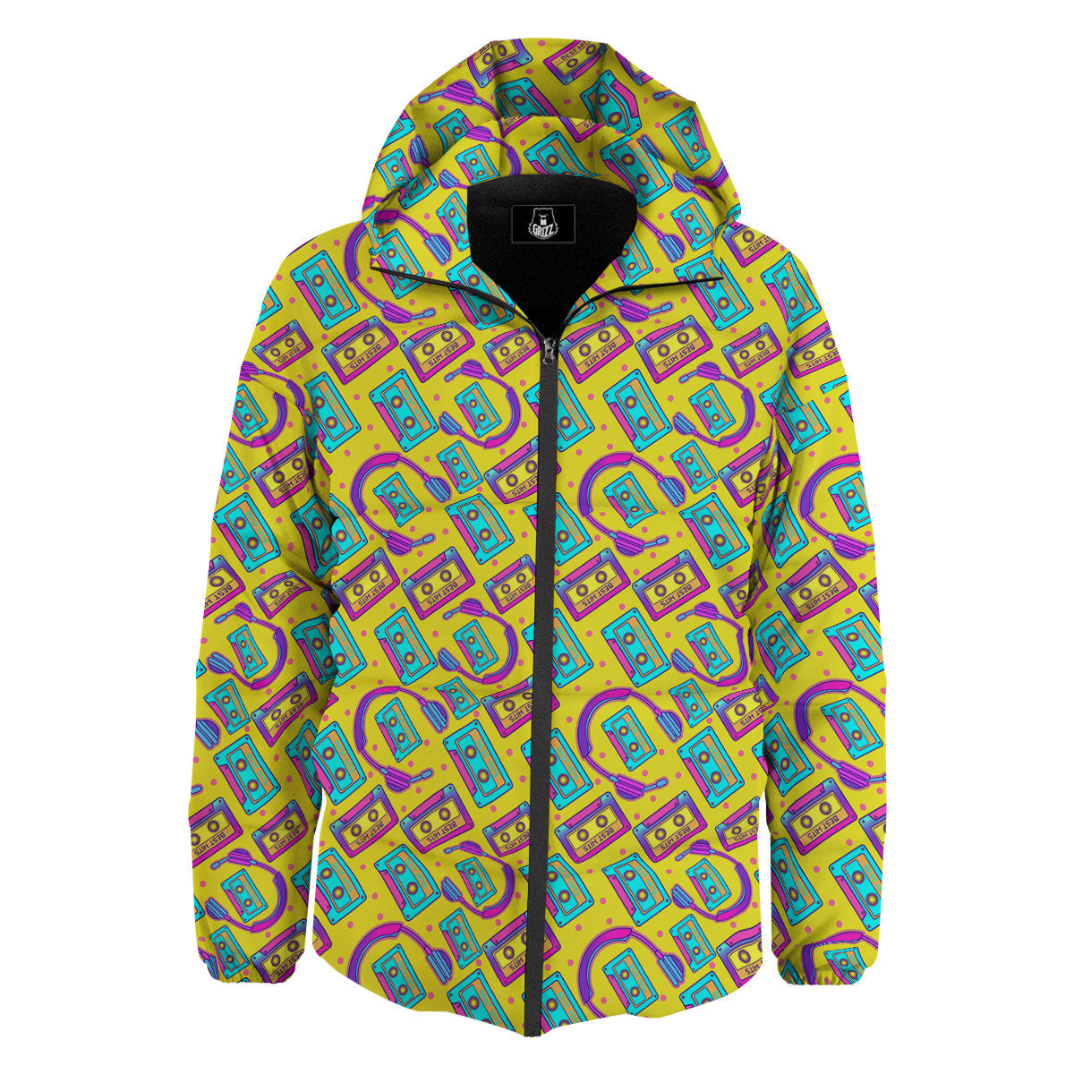 Retro Cassette And Earphones Print Pattern Down Jacket-grizzshop