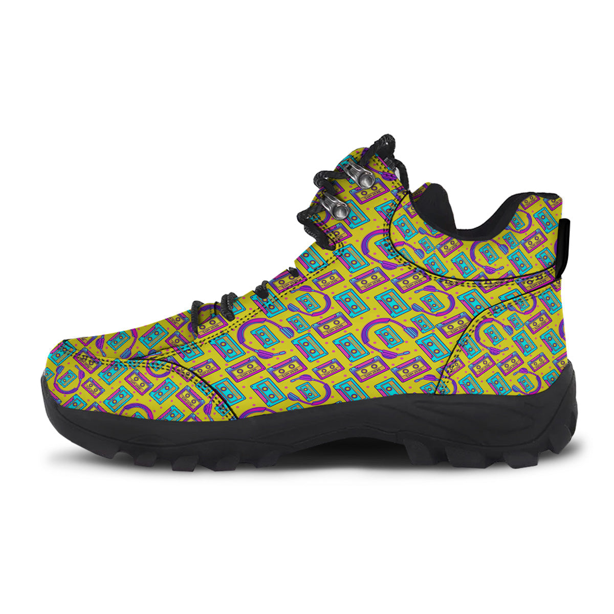 Retro Cassette And Earphones Print Pattern Hiking Shoes-grizzshop