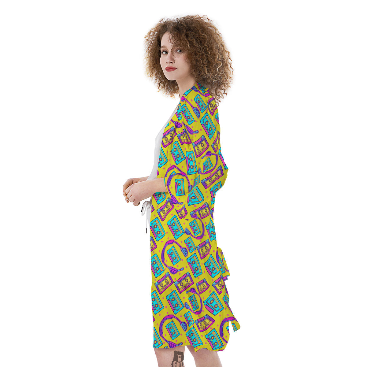 Retro Cassette And Earphones Print Pattern Kimono-grizzshop