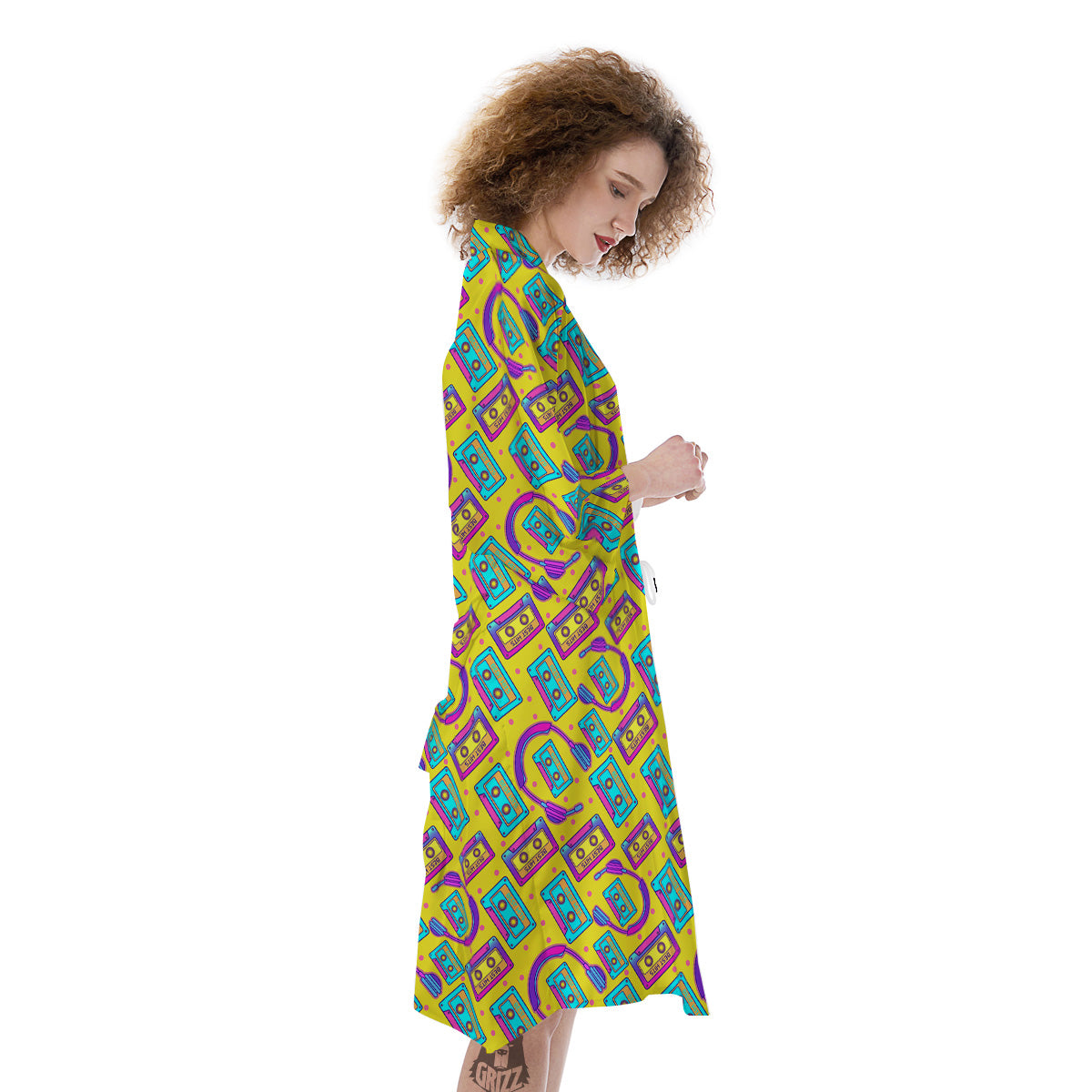 Retro Cassette And Earphones Print Pattern Kimono-grizzshop