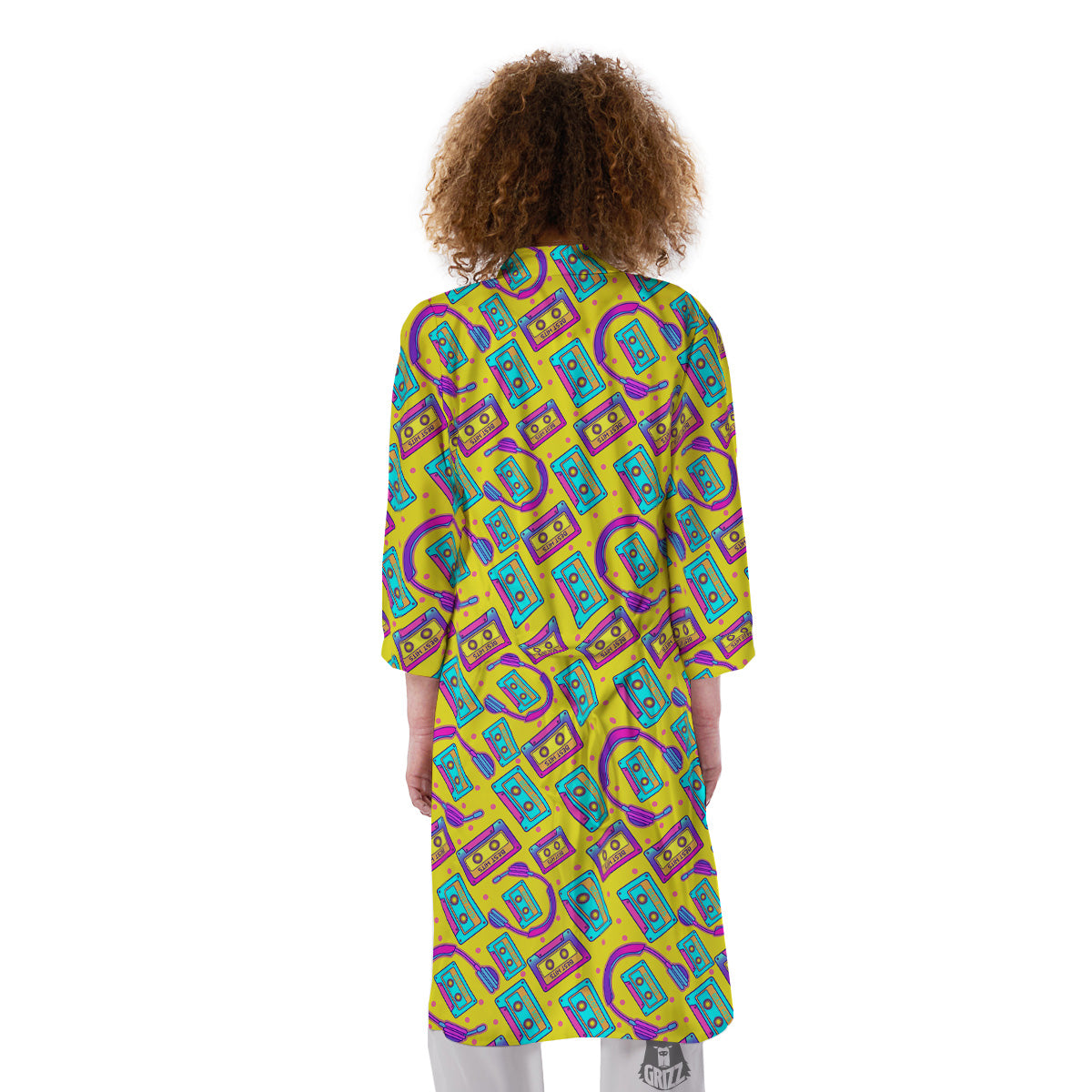 Retro Cassette And Earphones Print Pattern Kimono-grizzshop