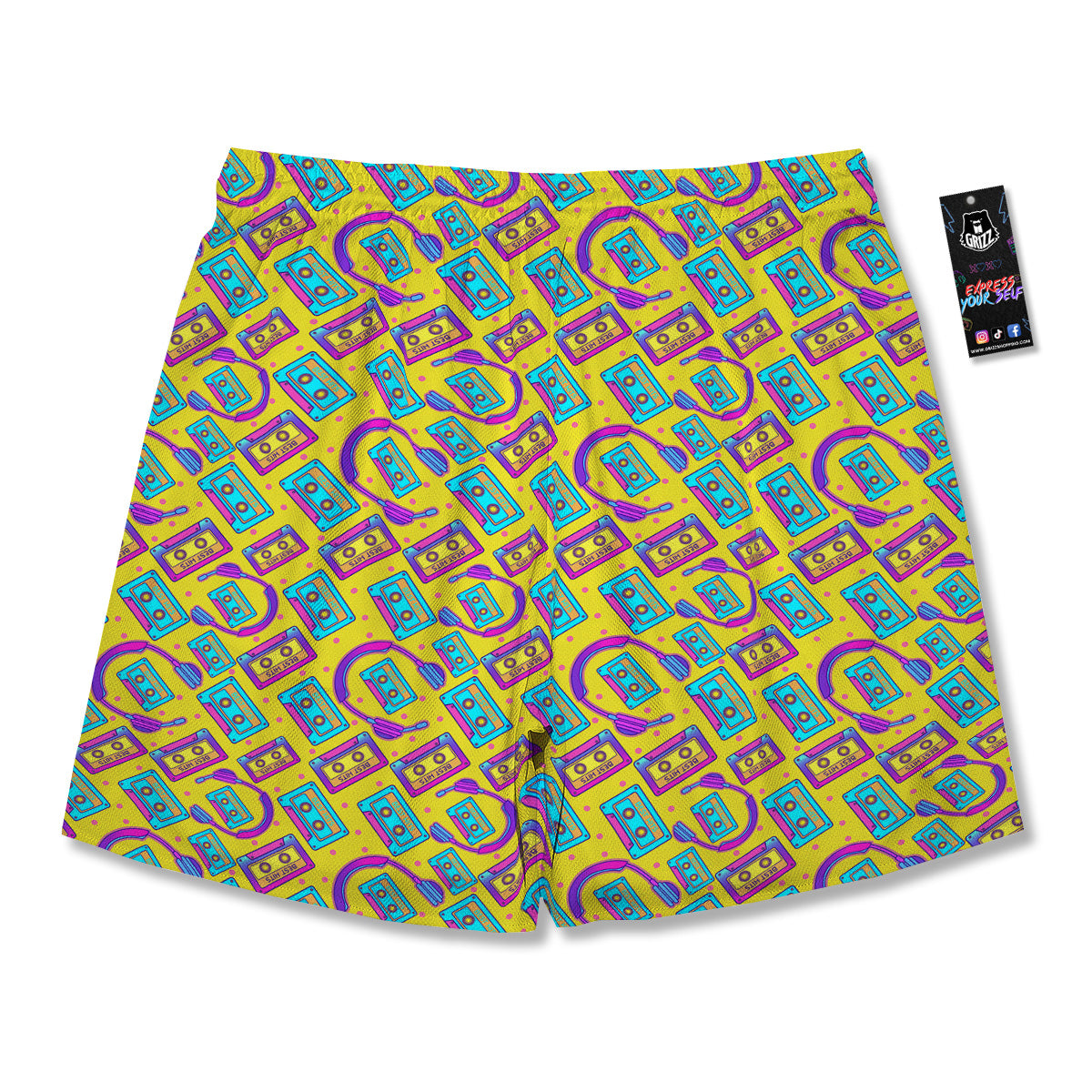 Retro Cassette And Earphones Print Pattern Men's Running Shorts-grizzshop