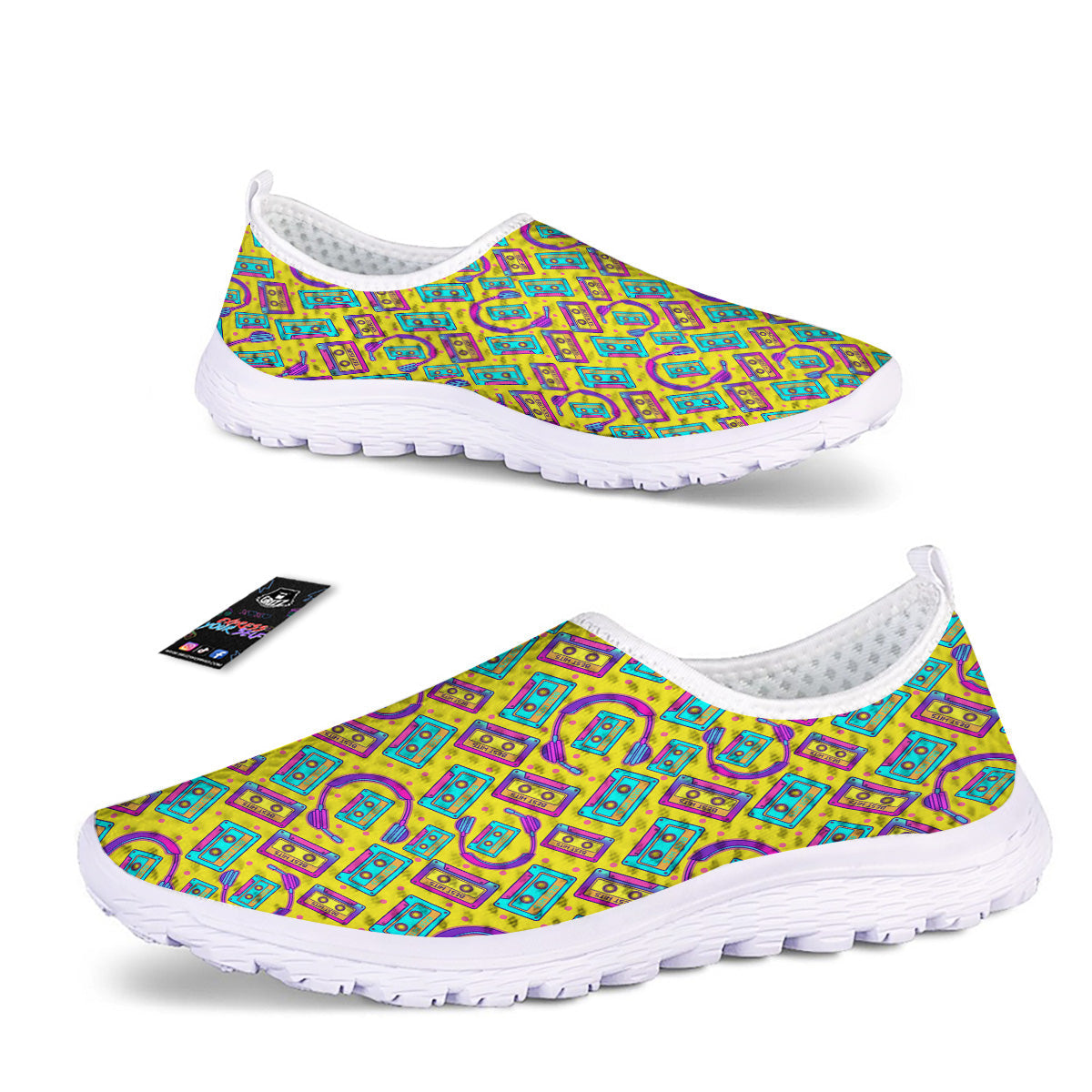 Retro Cassette And Earphones Print Pattern Nurse Shoes-grizzshop