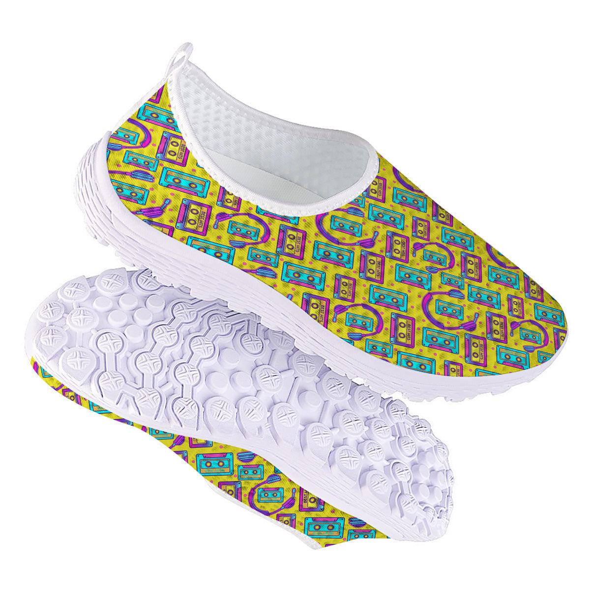 Retro Cassette And Earphones Print Pattern Nurse Shoes-grizzshop