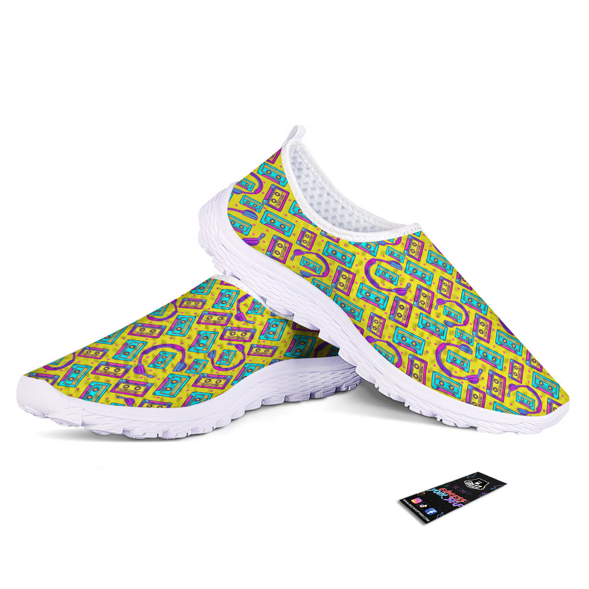 Retro Cassette And Earphones Print Pattern Nurse Shoes-grizzshop