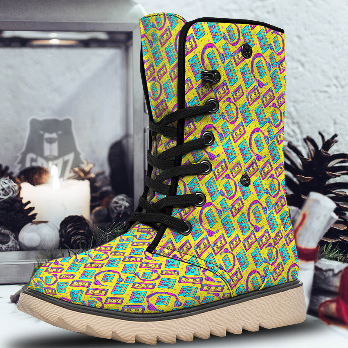 Retro Cassette And Earphones Print Pattern Snow Boots-grizzshop
