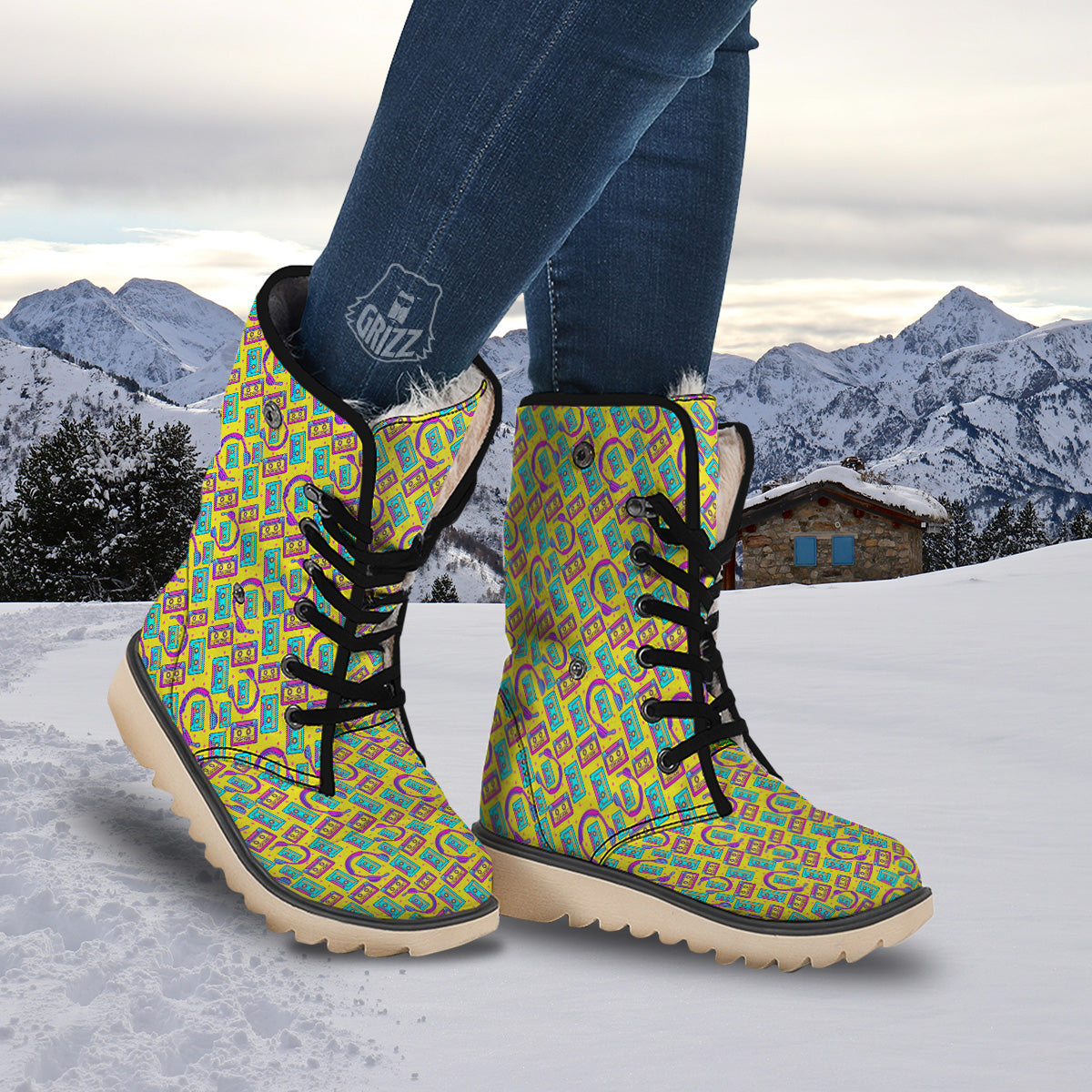 Retro Cassette And Earphones Print Pattern Snow Boots-grizzshop