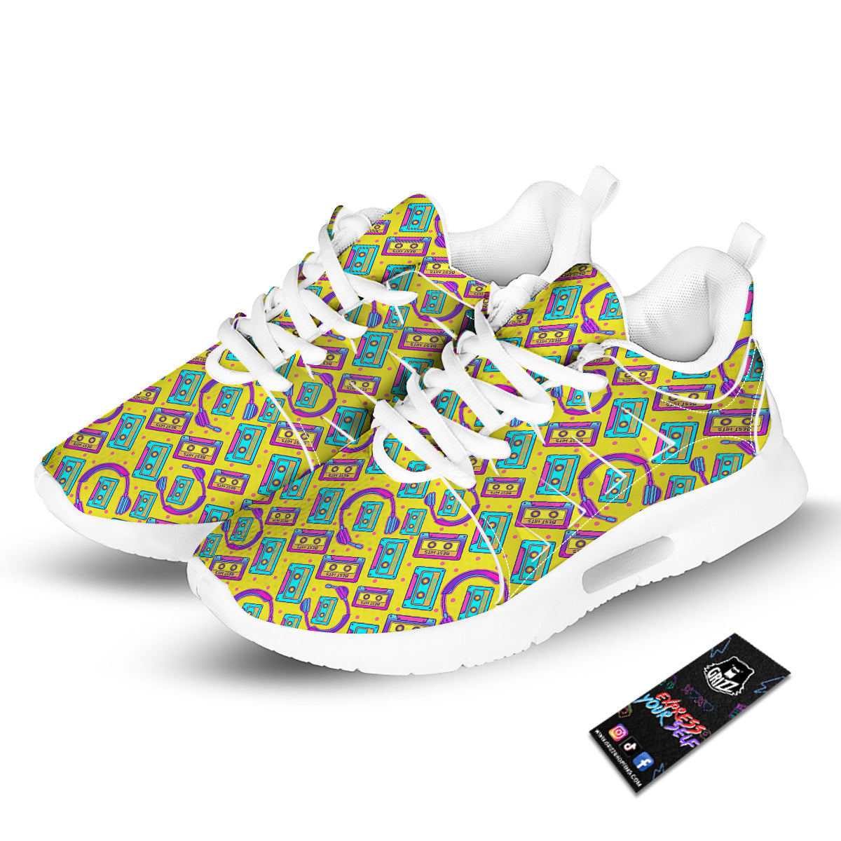 Retro Cassette And Earphones Print Pattern Tennis Shoes-grizzshop
