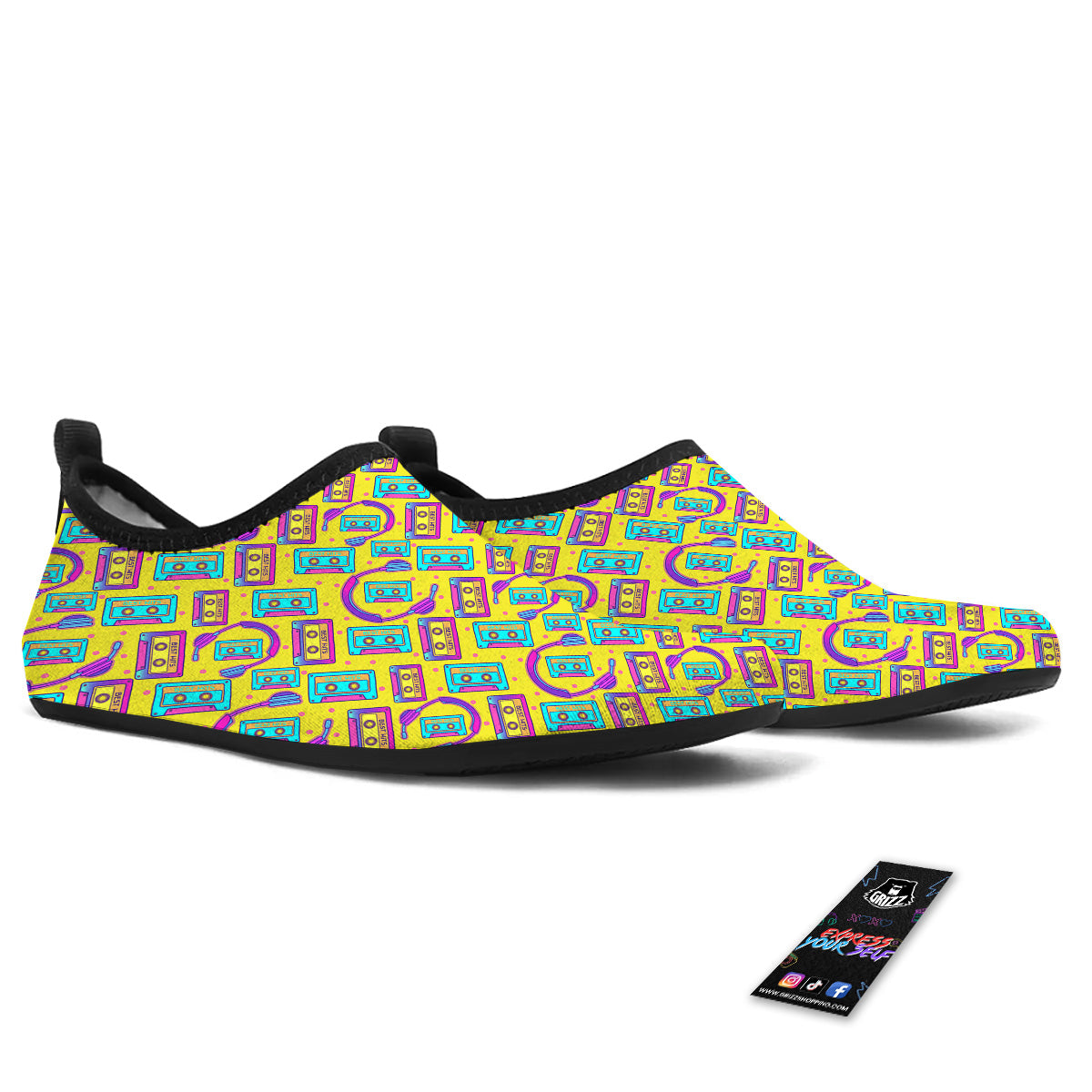 Retro Cassette And Earphones Print Pattern Water Shoes-grizzshop