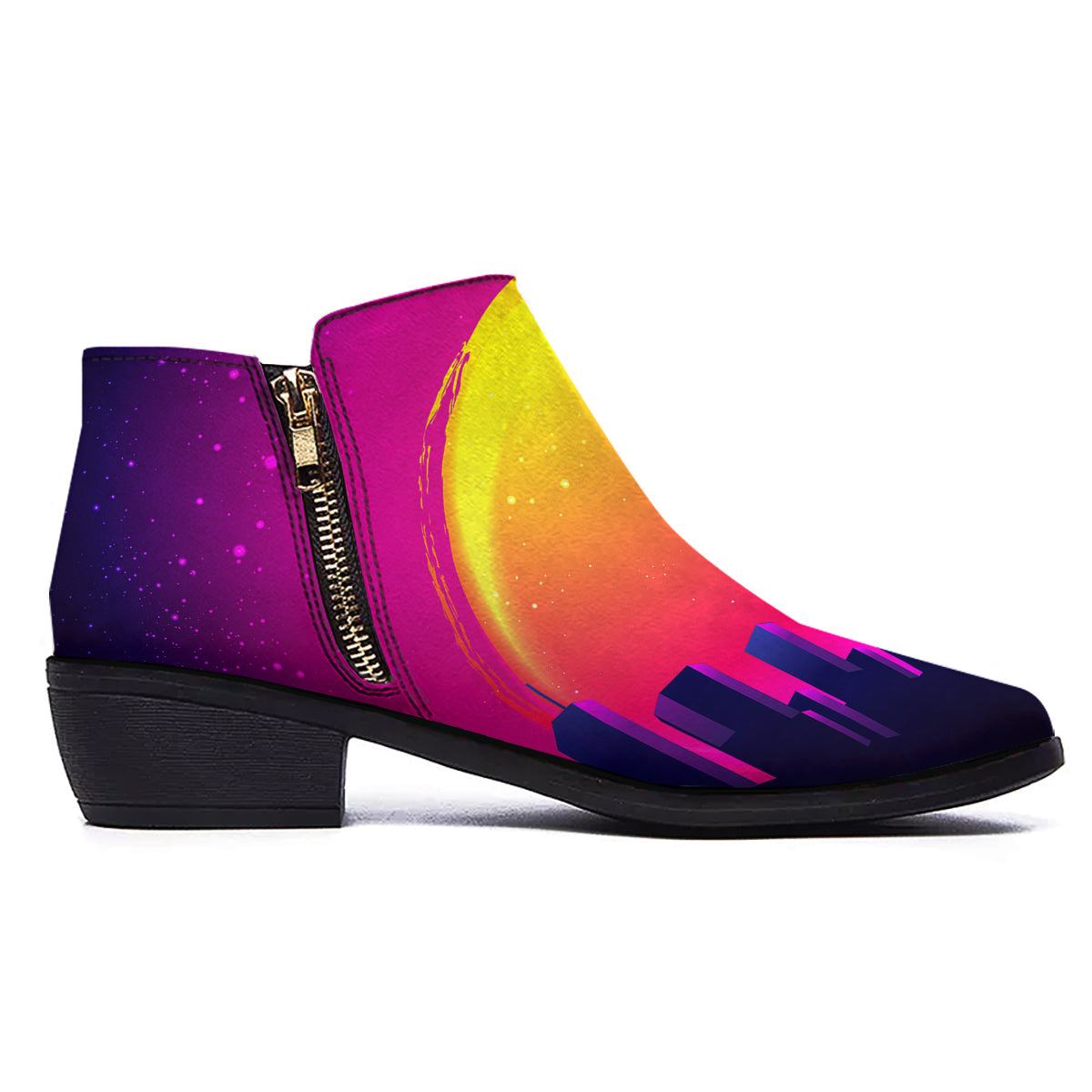 Retro City Sunrise Print Ankle Boots-grizzshop