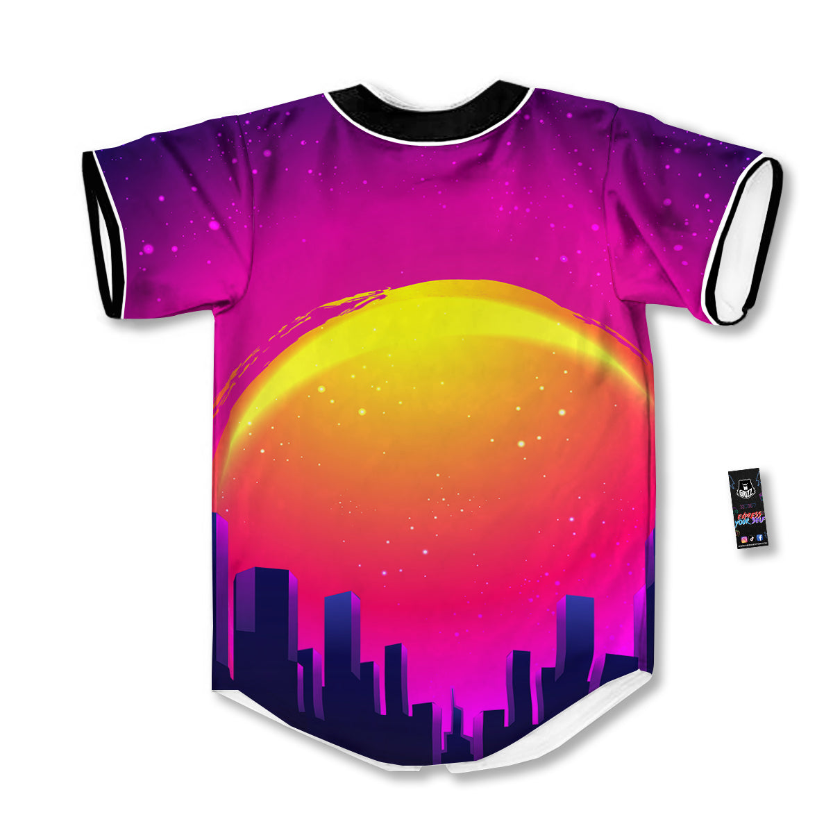 Retro City Sunrise Print Baseball Jersey-grizzshop