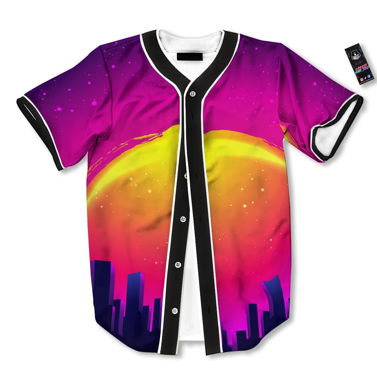 Retro City Sunrise Print Baseball Jersey-grizzshop