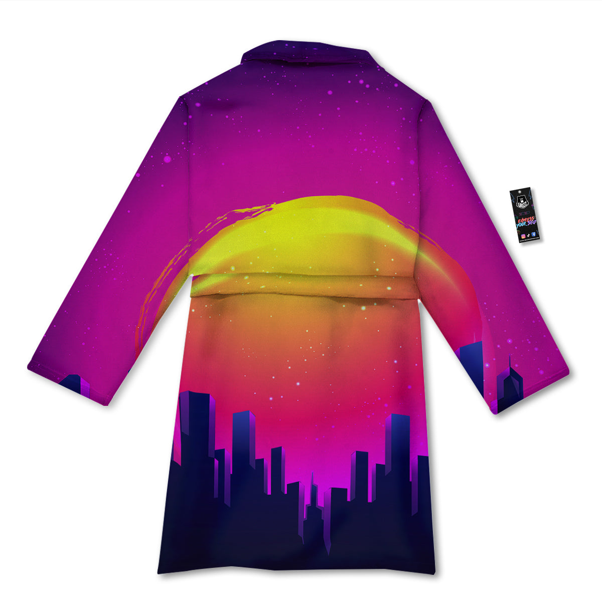 Retro City Sunrise Print Bathrobe-grizzshop