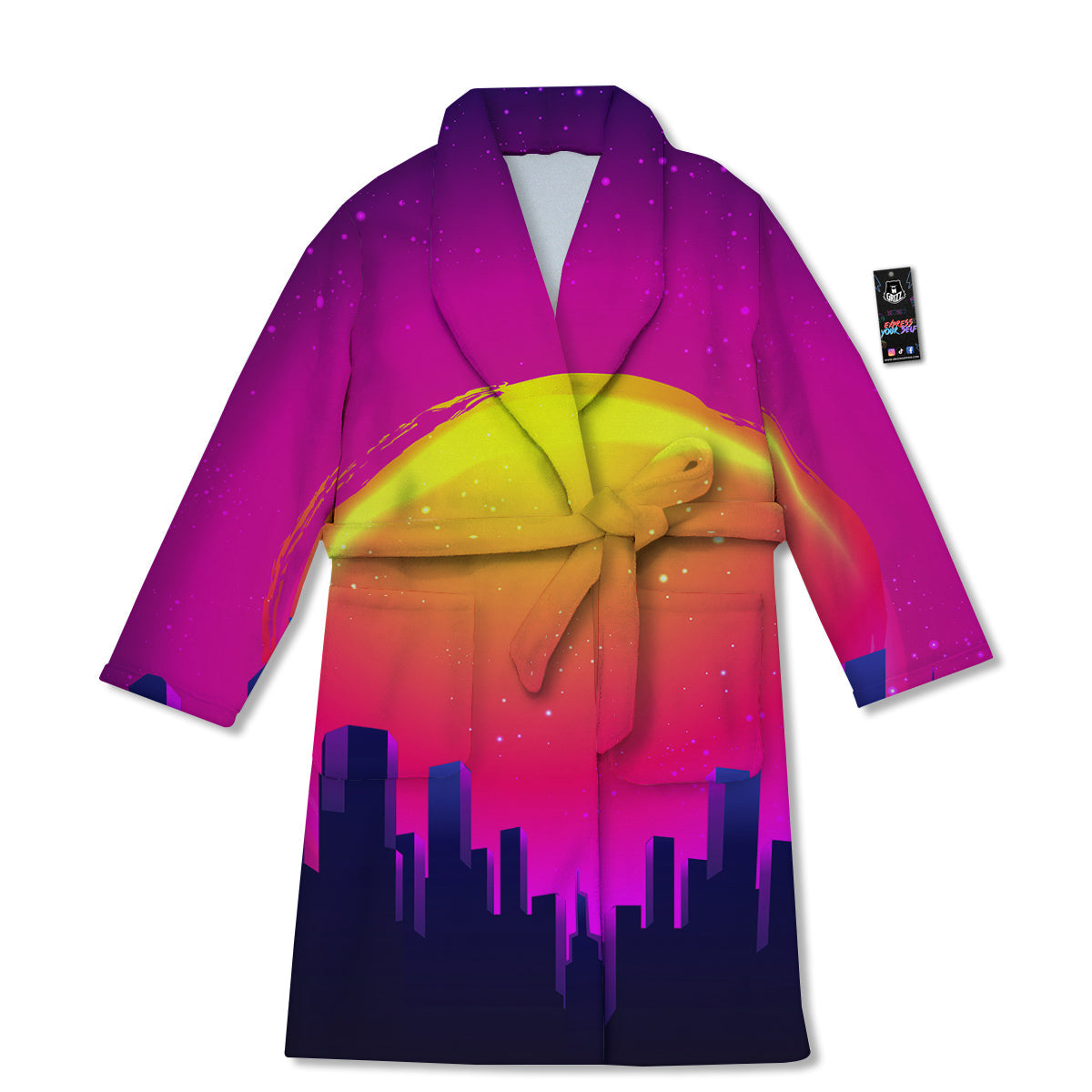 Retro City Sunrise Print Bathrobe-grizzshop