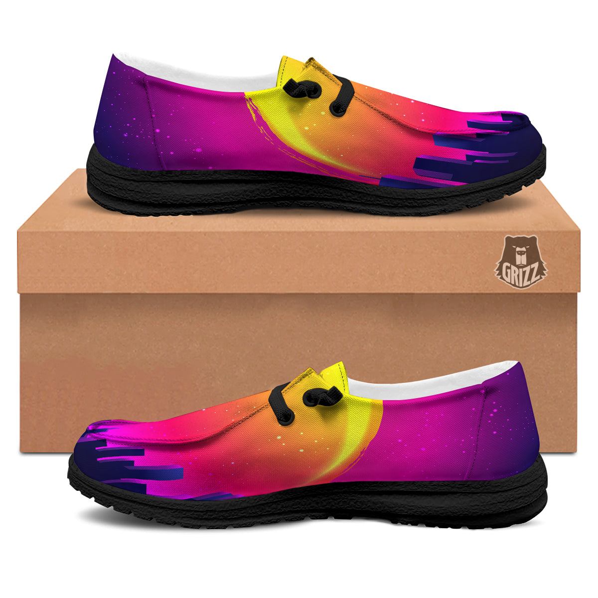 Retro City Sunrise Print Black Loafers-grizzshop