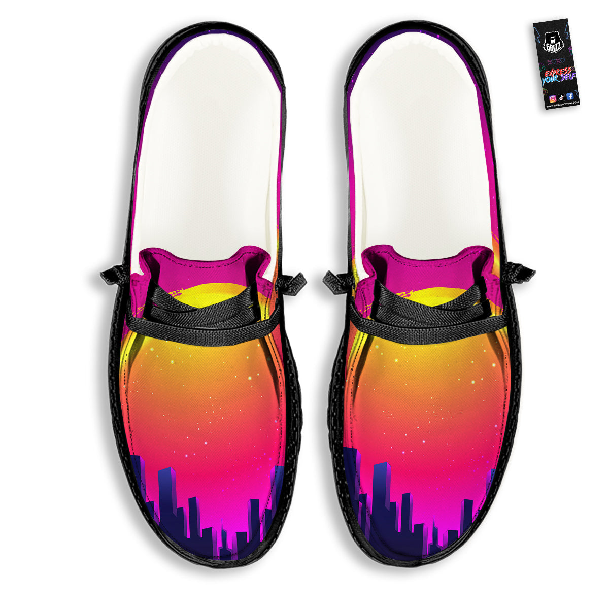Retro City Sunrise Print Black Loafers-grizzshop