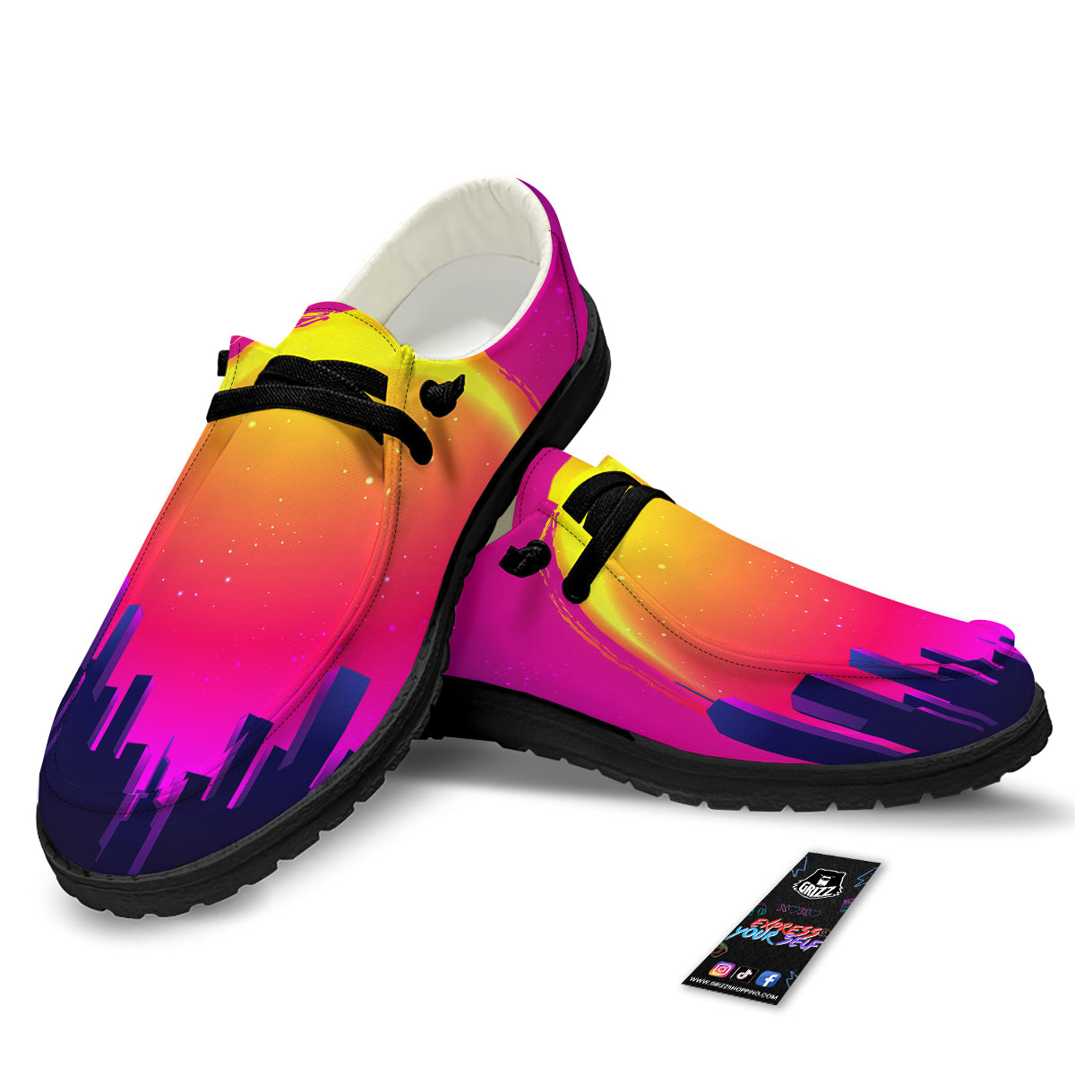 Retro City Sunrise Print Black Loafers-grizzshop