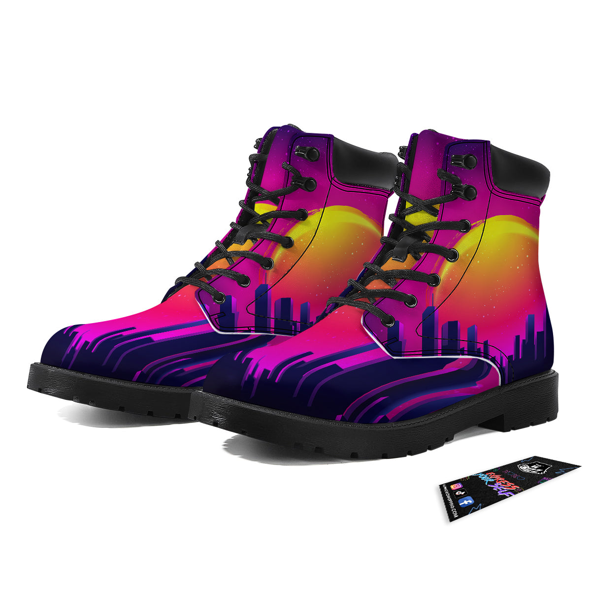 Retro City Sunrise Print Boots-grizzshop