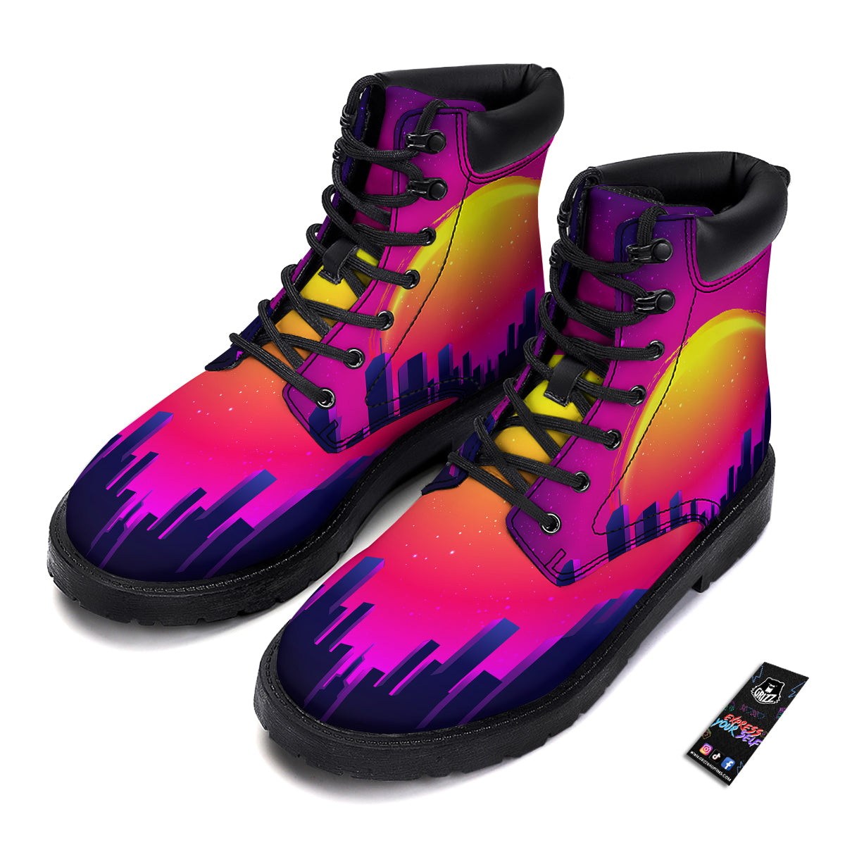 Retro City Sunrise Print Boots-grizzshop