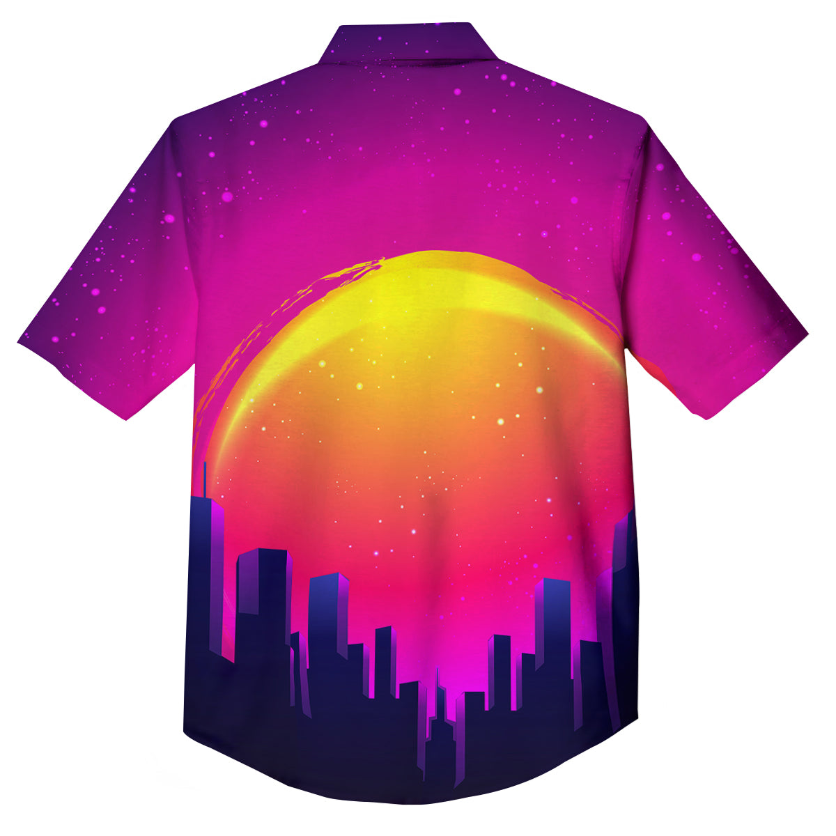 Retro City Sunrise Print Button Up Shirt-grizzshop