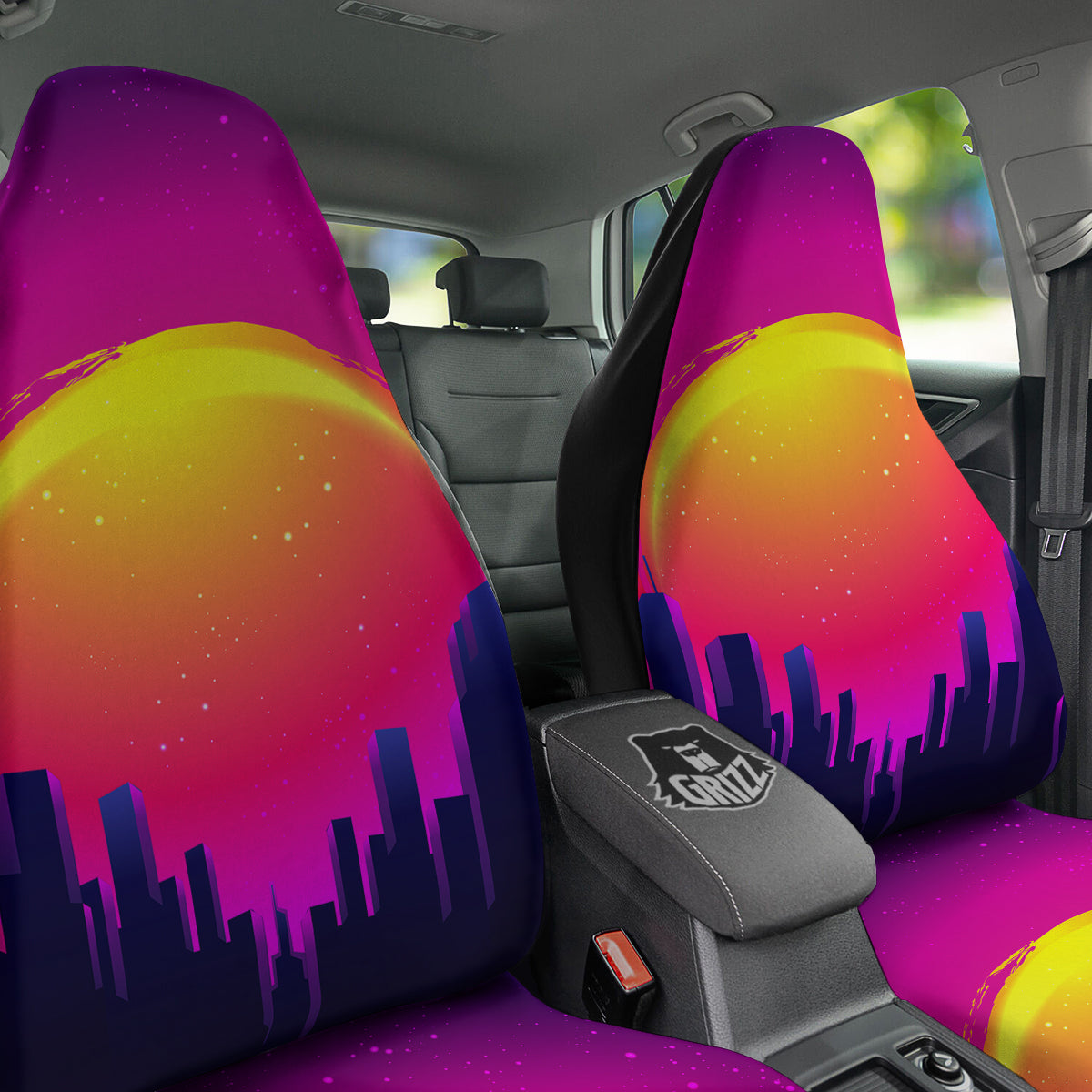 Retro City Sunrise Print Car Seat Covers-grizzshop